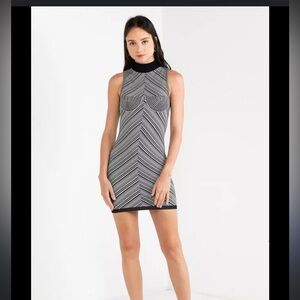 ZARA Black & White Bodycon Dress Stripe Detail Size XS -S NWT